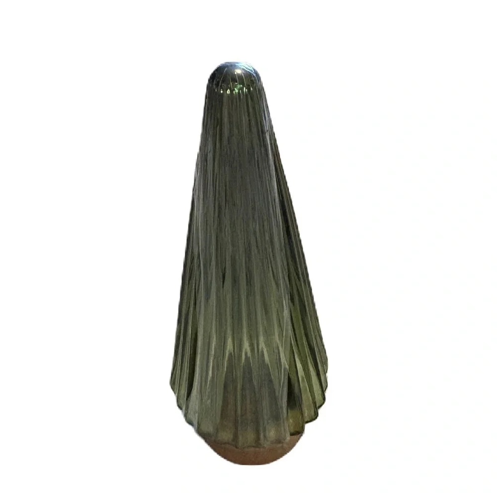 Green Sphere Ribbed Tree Decor NEW Glass Holiday Christmas Village Display